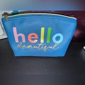Vibrant Blue 'Hello Beautiful' Cosmetic Bag